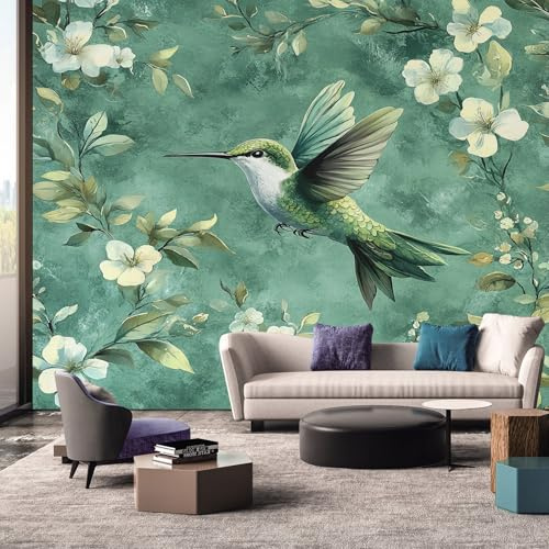 Tapete Fototapete Blumen Kolibri Vögel Chinoiserie 200 x 140 cm Vliestapete Wandbild Fototapeten, Vlies Tapeten Wandtapete Schlafzimmer, Wohnzimmer, TV Hintergrund Wand Moderne Wanddeko uiY131