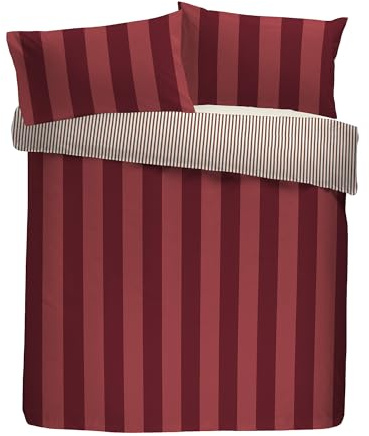 Laurence Llewelyn-Bowen Duvet Cover Set, 100% Cotton, King Size 230x220cm, Red, Sateen, Striped Pattern, 200 Thread Count, with 2 Pillowcases