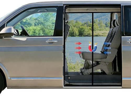 Mosquitera de camping prémium para VW Bus T5 T6 T6.1 – Mosquitera magnética para puerta corredera, mosquitera densa con cremallera central, accesorio Vanlife