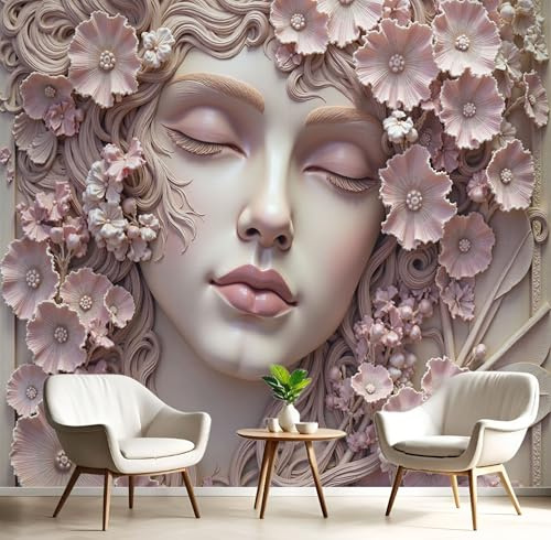 Papier Peint Panoramique Soie Art Classique Relief Floral Femme En Relief 200×140 cm Photo Décoration Murale, XL Papier Peint Mural Pour Salon Adulte Chambre d'enfants Fond Tv, Rose