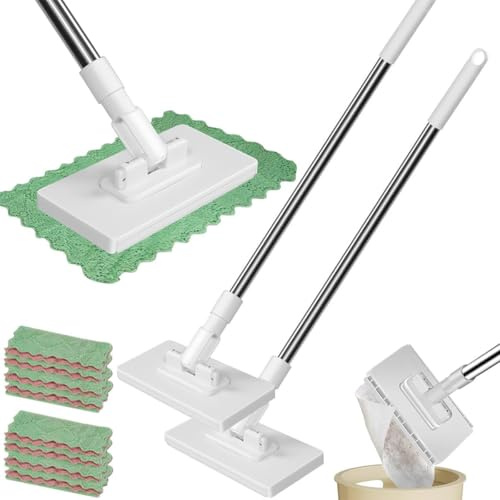 Disposables Dust Mop with 4 Reusable Cloths, 2026 New Clip Wet Wipes Mop, Lazy Mop Clip On, Automatic Cloth Changing Mini Mo p for Wet and Dry Use Hands-Free Mini M op for Floor Wall (2PC)