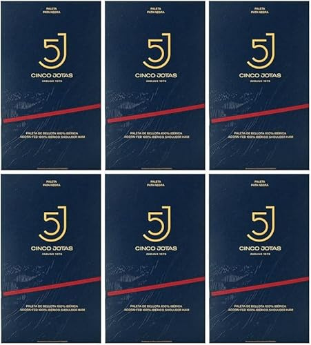 5 Jotas Sliced Acorn-Fed 100% Iberico Shoulder Ham | Pack of 6 Sachets (70g Each) | Premium Spanish Jamón Ibérico de Bellota