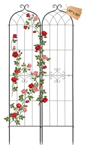 VEVOR Treillis de Jardin Métal 52,5x220 cm Support de Plante Grimpante Lot de 2 Treillis pour Rosiers, Tomates, Concombres, Fleurs Légumes Grimpants, avec Revêtement en Poudre, Système de Verrouillage