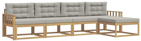 vidaXL Outdoor-Sofagarnitur 4 pcs Weiß und Hellgrau Polyester, Gartenmöbel Set, modern, wetterfest, Sitzgruppe, Ecksofa, Akazienholz, braun, modulare Lounge