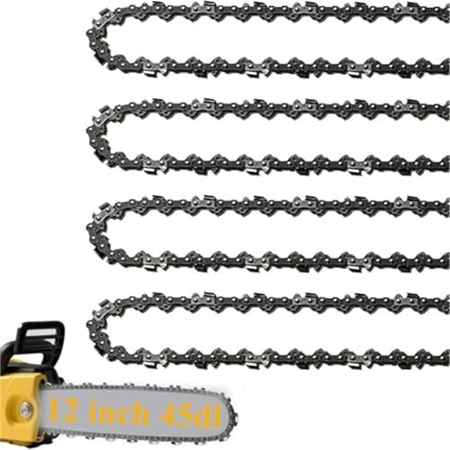 Qxryzp Paquete de 4 cadenas para motosierra de 12 pulgadas Reemplazo de cadena de motosierra(BLACK 12inch 45Drive Link)