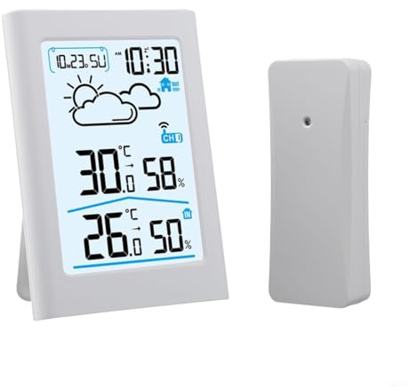 Digital Wireless Weather Station with Outdoor Sensor, Indoor Hygrometer Thermometer, Radio Clock, 7-Day Forecast, Frost, White(White)