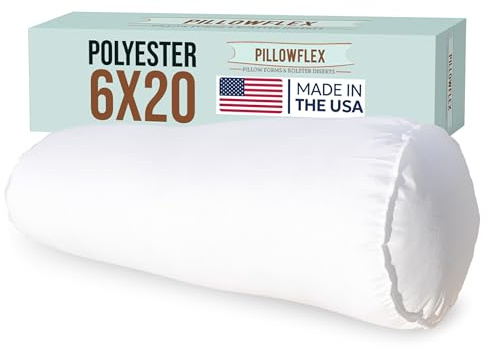 Pillowflex Bolster Pillow - 6x20 - Plush Polyester-Filled Insert for Decorative Shams - Odorless, Lint and Dust-Free Polyester Filling, No Lumps, Poly-Cotton Shell for Decorative Shams (White, Round)