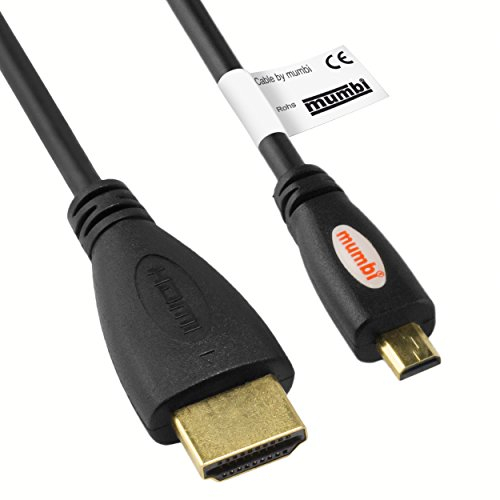 mumbi 5.00m Premium High Speed Micro HDMI Kabel Full HD 3D / Micro HDMI D Stecker auf HDMI A Stecker, vergoldete Kontakte, schwarz