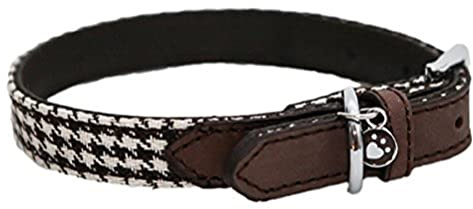 Rosewood Wag-N-Walk Designer Brown Houndstooth Dog Collar, Large, Clear
