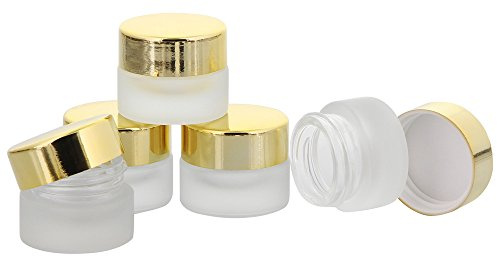 Matt Glastiegel 15ml m. gold Kunststoff-Deckel, Leerer Tiegel, Kosmetex Glasdose, 5× gold