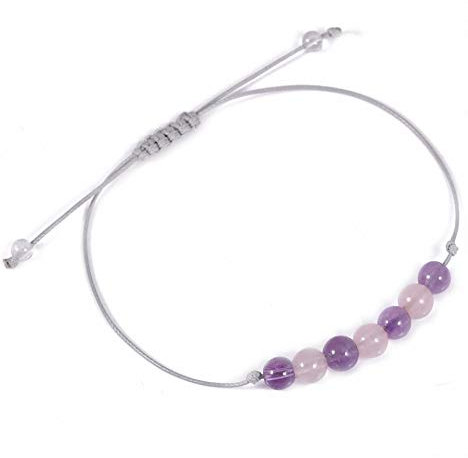 Bijoux Lithotherapie - Coco Papaya Bracelet Porte-Bonheur Sensuelle. Quartz Rose, améthyste.