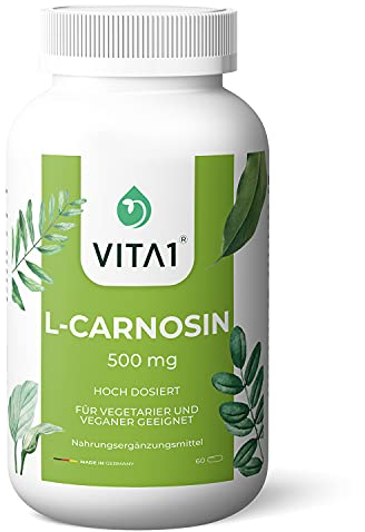 VITA1 L-Carnosin 500mg • 60 Kapseln (Monatspackung) • Glutenfrei, vegan, koscher L-Carnosin-Kapseln von Vita1® sind besonders für Veganer und Vegetarier