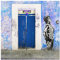 Glasbild Wandbild Glas Kunstdruck Blauer Haupteingang 30 cm x 30 cm