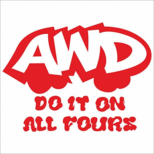 JINTORA - Autoaufkleber Tuning - Auto Aufkleber - AWD do it on All Fours - 135x99 mm - Auto Sticker Bus Fenster Heckscheibe Camper wetterfest Outdoor Sticker Auto Deko LKW Tuning Selbstklebend - rot