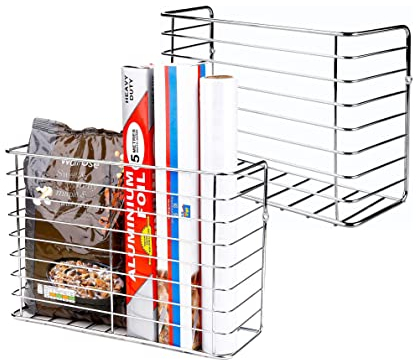 TreeLen Paquete de 2 organizadores de gabinete de cocina para tablas de cortar, cromado, interior, puerta de armario, almacenamiento, despensa, puerta, montaje en pared, organizador de envoltura
