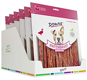 DOKAS Getreidefreier Premium Snack in Streifen für Hunde – Aus Entenbrustfilet, 500 g (6er Pack)