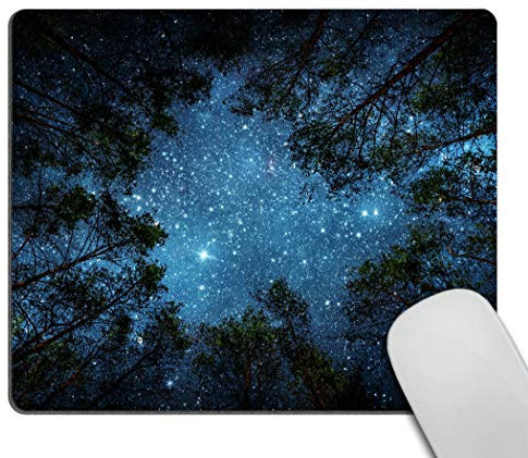 Wasach Beautiful Night Sky Mouse Pad, The Milky Way and The Trees, Sublime Nature View Rectangle Non-Slip Rubber Gaming Mouse Pad