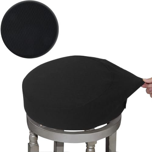 BUYUE Barhocker Hussen, Luxus Stoff Durchmesser 40-45cmRunde Knitter-resistente Dehnbare waschbar staubdicht Hocker Sitzbezug, L-schwarz-1 Stück