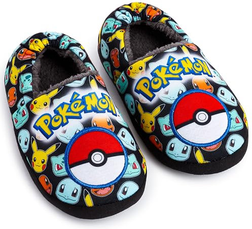 Pokemon Hausschuhe für Kinder Jungen, Pikachu Anti-Rutsch, 28-38 (Schwarz/Mehrfarbig, 37 EU)