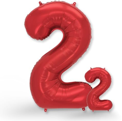 FUNXGO® folienballon 2 rot - 2 Stück - 42 & 17- luftballon zahl 2 - Zahlen rot Ballon 2 Deko zum Geburtstag, Hochzeit, Jubiläum oder Fest, Party Dekoration -100cm & 38cm- ballon rot 2