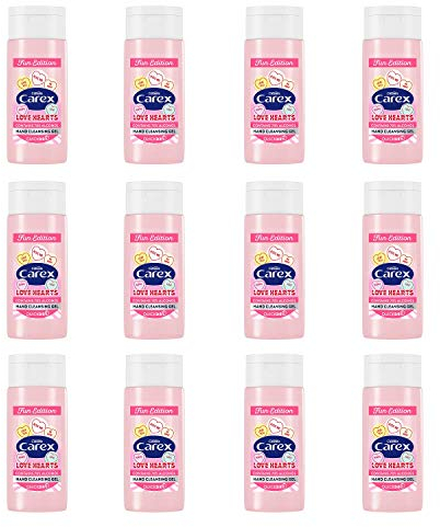 Carex Love Hearts Cleansing Hand Gel Pack of 12, Refreshing Hand Gels with 70% Alcohol, Fun Editions Scented Hand Gel that Cleans, Cares and Protects, 50 ml