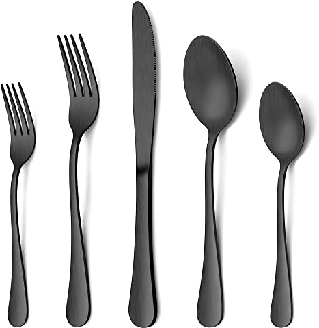LIANYU Set di posate da 60 pezzi, nero opaco, in acciaio inox satinato, set di posate per 12, utensili da cucina, set da tavola per casa, ristorante, festa, lavabile in lavastoviglie