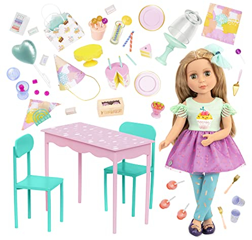 Glitter Girls Deluxe Puppe Sashka mit Geburtstagsfeier Accessoires – Bewegliche 36 cm Puppe mit Puppenkleidung, Zubehör und blonden Langen Haaren zum Frisieren – Spielzeug ab 3 Jahren (62 Teile)