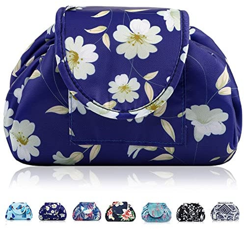 Lazy Kosmetikbeutel mit Kordelzug Portable Große Kosmetiktasche Reisetasche Make up Beutel Aufbewahrung Organisator für Damen Mädchen (Kleine Daisy)