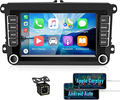 CAMECHO Android 13 Autoradio mit Carplay für VW Golf 5 Golf 6 Polo Tiguan, 7-Zoll Bildschirm Doppel Din Radio mit Navi/Android Auto/FM RDS/Bluetooth/HiFi und USB + Rückfahrkamera