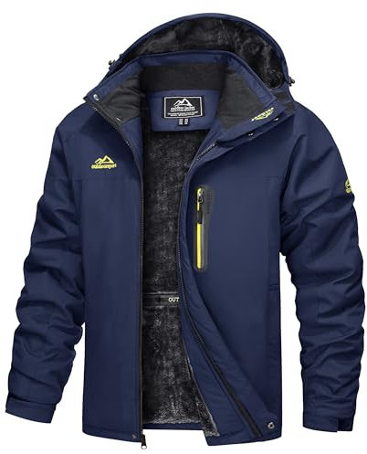 TACVASEN Herren Warme Skijacke Gefütterte Winterjacke Wasserabweisende mit Abnehmbarer Kapuzen (XL, Marineblau)