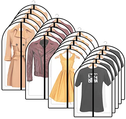 GOYADA Lot de 20 Housses de Vêtements avec Zip, Housses de Protection Semi Transparentes pour Costume/Manteaux/Robe Longue, Anti Poussière Etanche Mite Humidité - 4 Tailles - Noir