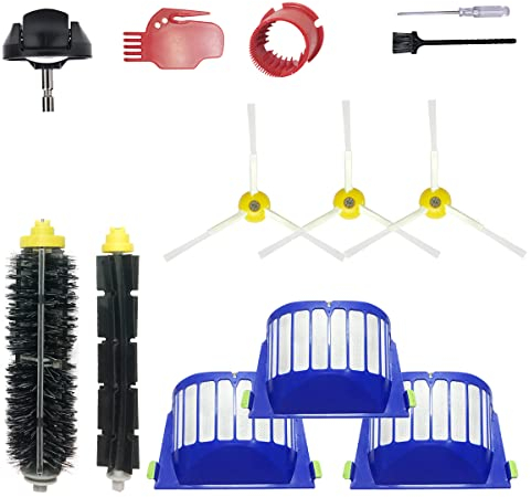 Rumba - Parti di ricambio per aspirapolvere iRobot Roomba serie 610 620 650 675 677 692 671 694 691 Kit di accessori per aspirapolvere, include 3 spazzole laterali, 3 filtro, 1 ruota anteriore,