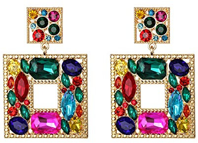 Clearine Square para mujer Art Deco Sparkly Strass Multicolor Gold-tone Aretes llamativos cuadrados