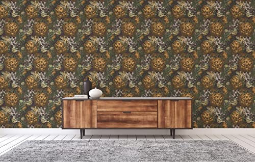 WTD 3454 Mario M1-No.3454 Papier peint intissé Motif fleurs Jaune/vert