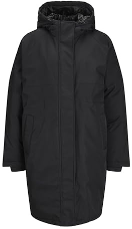 JACK & JONES Womens Long Black Hood Coats Long Sleeves 100% Recycled Polyester Jackets for Ladies