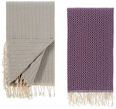 Tuiste Saunatuch Violett - Grau 2er Pack, Saunakilt Damen und Herren, Strandtuch, Saunahandtuch, Picknickdecke, Hamamtuch%100 Baumwolle, Strandtücher, Strandhandtuch XXL, Badehandtuch 100x180