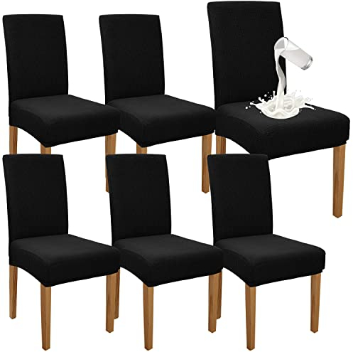 Granbest Premium Wasserdicht Esszimmerstuhl Abdeckungen Satz Von 6, Elastische Hohe Zurück Stuhlhussen Slipcover Für Esszimmer, Abnehmbaren Stuhl Schutz Für Küche, Party, Hotel (6er Set, Schwarz)
