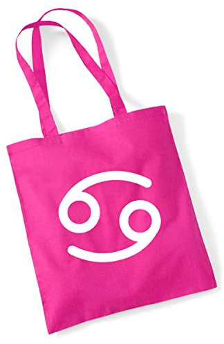 Huuraa Jutebeutel Krebs Sternzeichen Zeichen Tasche Baumwolle 10 Liter Größe Fuchsia mit Tierkreiszeichen Symbol Geschenk Idee für Freunde und Familie