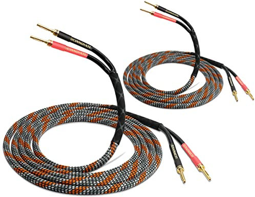 WOWLED 2 Pack 3m Bi-Wire Lautsprecherkabel, Heimkino-Kabel Mit Vergoldeten Bananenstecker, Audiophile Heavy Duty Geflochtene Kabel für Lautsprecher, Verstärker, Subwoofer