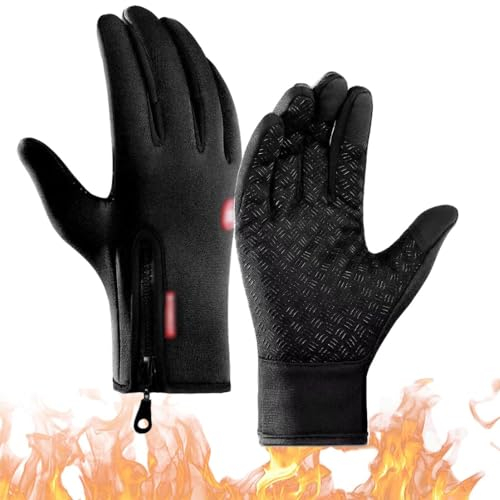 Toerjii Freezer Thermo Handschuhe, Warme Winterhandschuhe mit wasserabweisender Beschichtung und Touchscreen-Funktion, Thermo-Sporthandschuhe rutschfest Winter Fahren, Wandern (Schwarz, L)