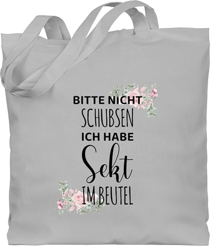 Baumwolltasche - Karneval & Fasching Taschen - Bitte nicht schubsen ich habe Sekt im Beutel - Frauen Geschenk Mädelsabend - Unisize - Hellgrau - kamellebeutel faschings tasche wurfbeutel karnevals