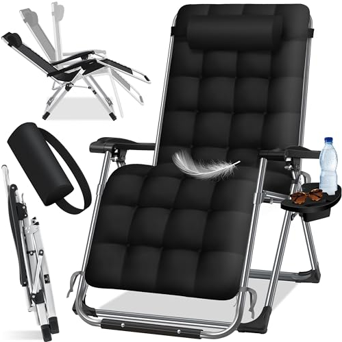 KESSER® Bain de Soleil Chaise Longue de Jardin, Coussin pour Le Cou+Porte-Boisson inc Coussin XXL capacité 200kg Pliable & résistant aux intempéries Chaise Longue Pliante Dossier réglable Noir (Noir)