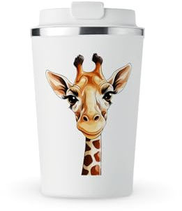MAXIKIWI - Insulated Double Walled, Leakproof Stainless Steel Mug, Coffee or Tea Travel Tumbler with Lid, Keep Drinks Hot and Cold - Funny Giraffe - 350ml