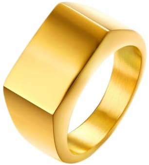 Bishilin Edelstahl Ringe Männer, Herren Ringe Personalisiert 13MM Rechteck Siegelring Partnerringe Freundschaftsringe Gold Größe 52 (16.6)