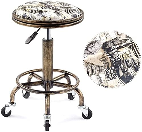 WEBOL Hocker mit Rollen, Rollhocker mit Rollen, für Büro, Salon, Tattoo, Küche, Massage, Arbeit, bequemer runder Sitz, höhenverstellbar, drehbar, robuster Stuhl (Stil Nr. 5) Warm Life