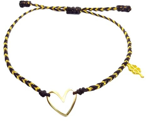Bracelet Porte Bonheur Femme Bijoux Belle À Tomber, Bracelet Cœur Plaqué Or, Bijoux Trèfle à Quatre Feuilles Pour Femme, Fin Bracelet Bresilien Tresse, Création Française (Noir, plaqué or)
