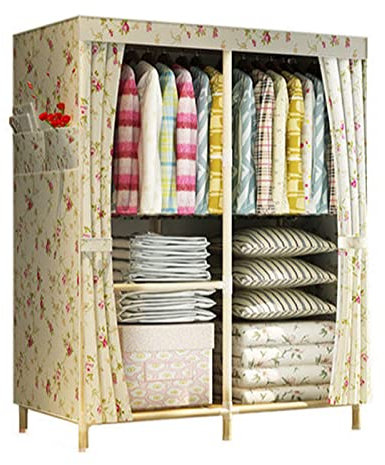 Tragbarer Kleiderschrank, Stoff-Leinen-Kleiderschrank, Kleiderschrank-Aufbewahrungsorganisator mit Seitentaschen, für Schlafzimmer, A-105 x 45 x 170 cm