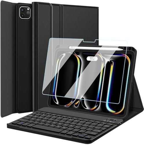 Wineecy Keyboard Case for iPad 11 Inch 2024(M4, 5th Generation), Built-in Pencil Holder, 9H Screen Protector, Magnetic Detachable Wireless Keyboard Cover for iPad Pro 11 5th Gen (Black)
