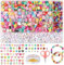 ZWOOS Heishi Flache Perlen für Armband, 750 Stück Bastelperlen für Kinderarmbänder, Polymer-Tonperlen mit Früchten, Blumen, Tieren, Acryl, Perlen für Schmuckherstellung (C)