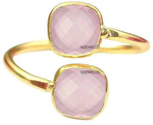 18K Yellow Gold Over 925 Sterling Silver Stylish Statement Ring for Women & Girl, Gemstone Dainty Ring, Fine Jewelry Christmas Gift (Adjustable upto Size 9 to Size 12, Rose Quartz)